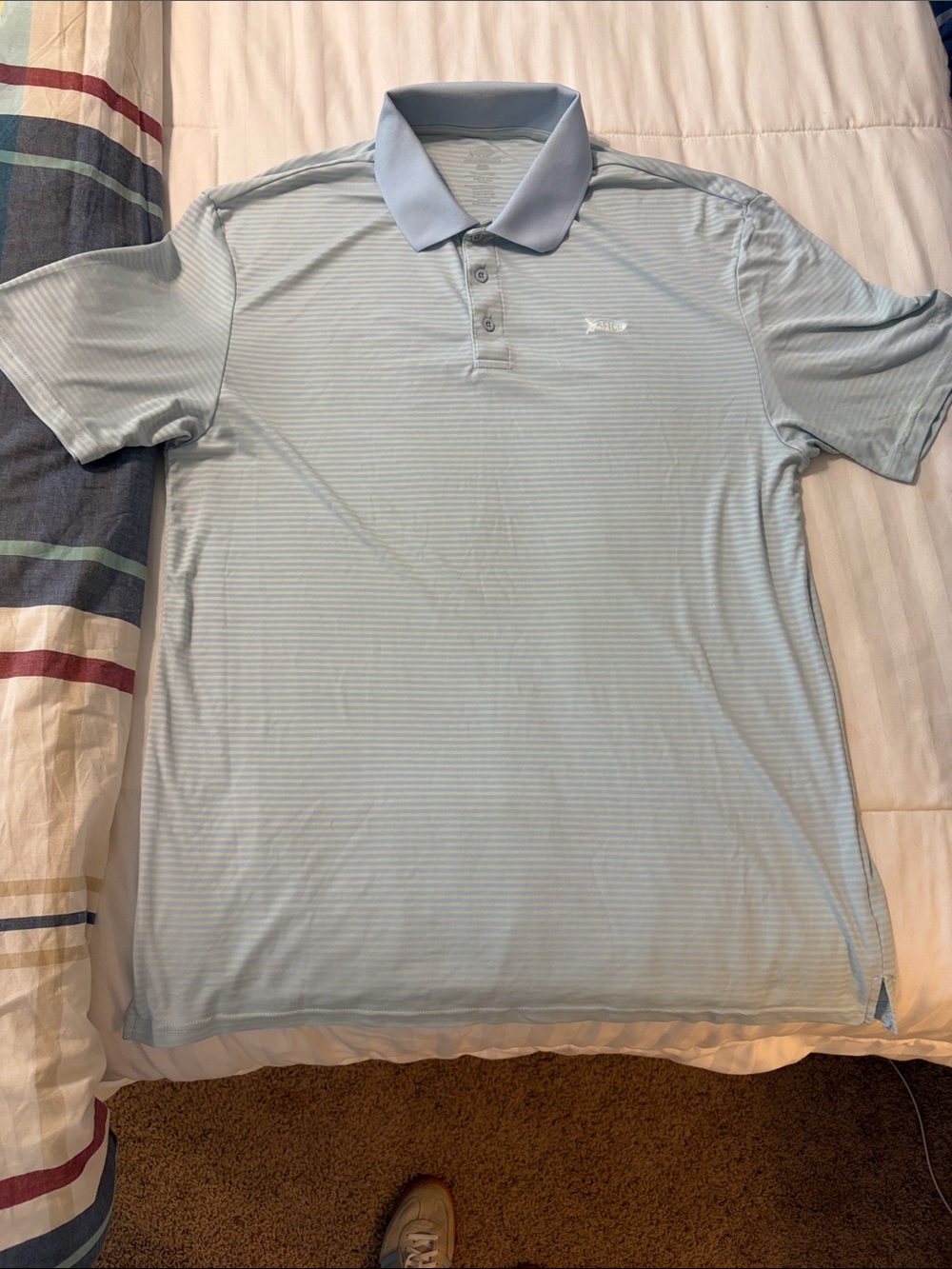 AFTCO drifit Light Blue Striped Polo Shirt